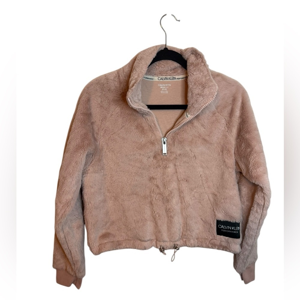 Calvin Klein Performance Blush Pink Fuzzy Quarter Zip